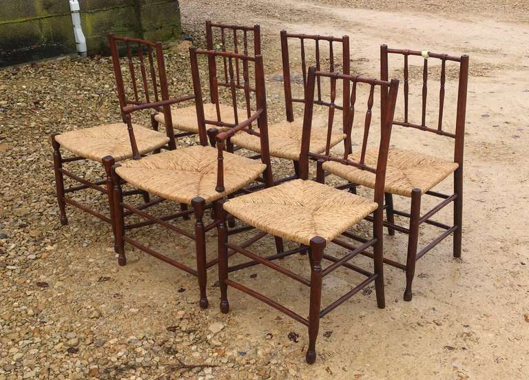 Country Set of 6 Antique Yew Wood Dining Chairs