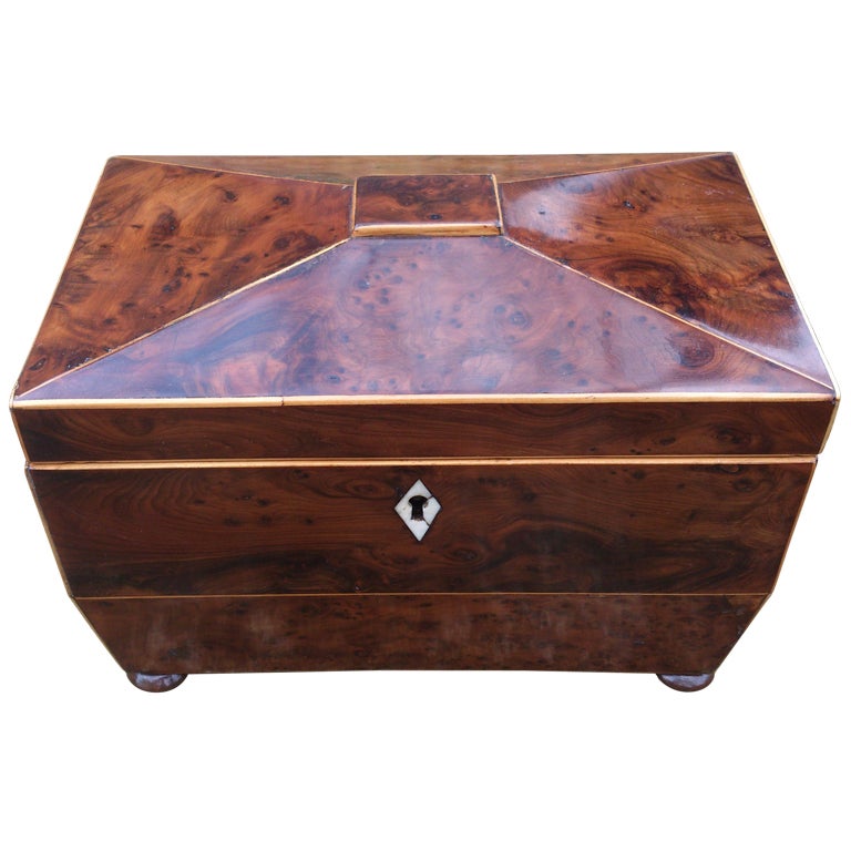 Antique Yew Wood Tea Caddy at 1stDibs