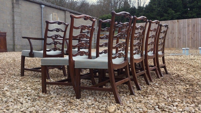 Set of Ten 19th Century Mahogany Antique Chippendale Dining Chairs 1