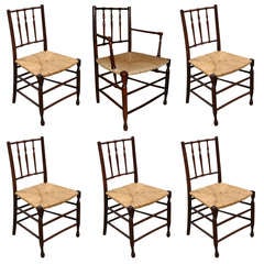 Set of 6 Antique Yew Wood Dining Chairs 7