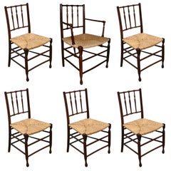 Ensemble de 6 chaises de salle à manger anciennes en bois d'if