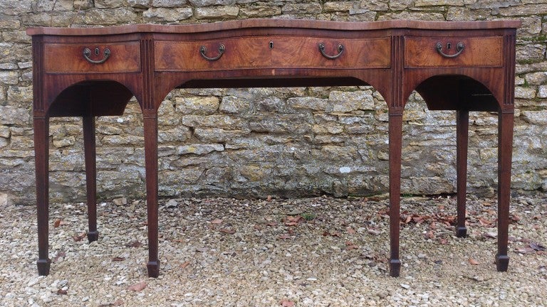 Flame Mahogany Antique Serving Table With Serpentine Front