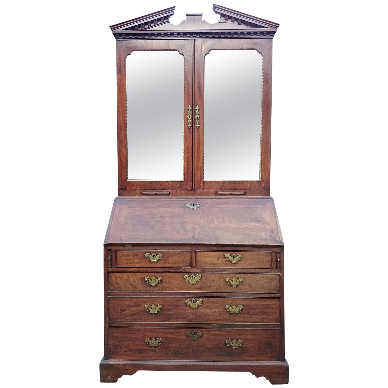 Early Antique Bureau Bookcase Made of Exceptional Mahogany For Sale