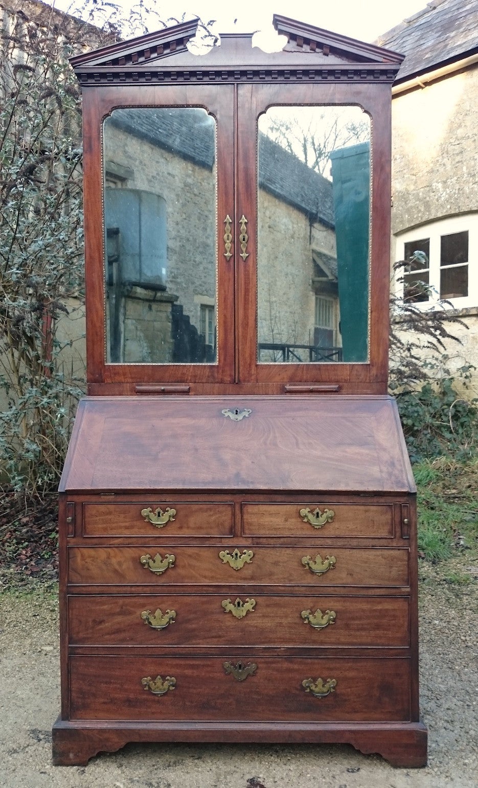 British Early Antique Bureau Bookcase Made of Exceptional Mahogany For Sale
