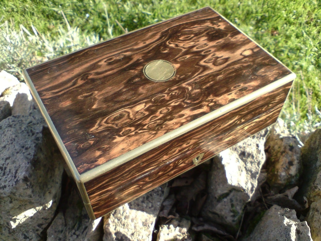 Extremely fine quality antique gentleman's travelling box made of coromandel wood. Coromandel is one of the most sought after woods for box collectors, more interesting to look at than ebony and harder than rosewood, it feels smooth to the touch