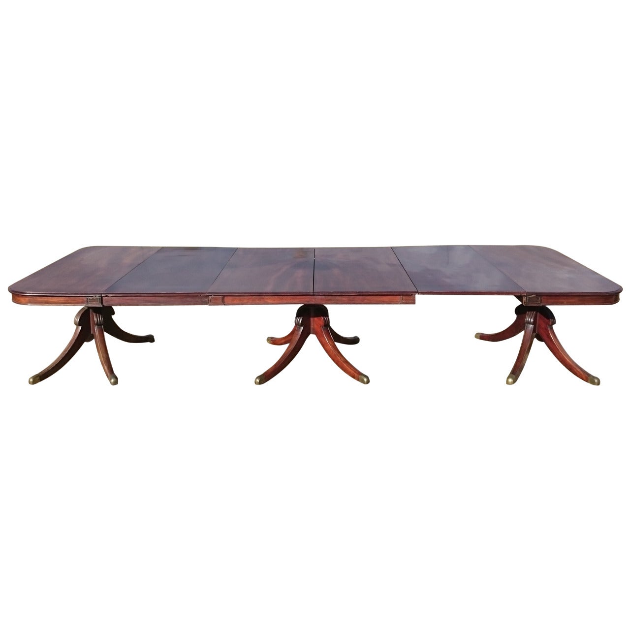 Unusually Large and Imposing Three-Pedestal Antique Dining Table For Sale