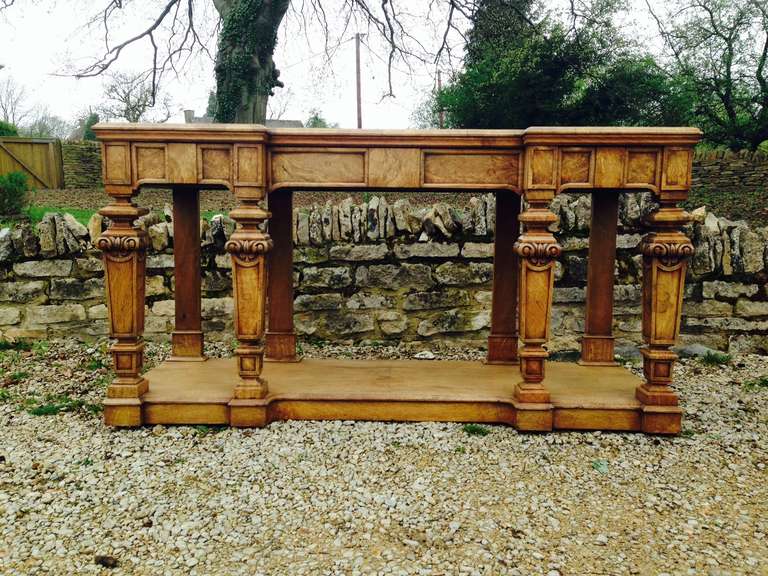 Antique serving table made of oak and burr oak, this serving table is exceptionally well made with mahogany drawer linings and proper precision dovetails. It has hidden drawers in the frieze for cutlery, linen etc.

English circa 1840-1880

23