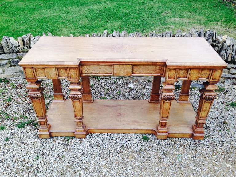 British Antique Serving Table in Honey Colour Burr Oak