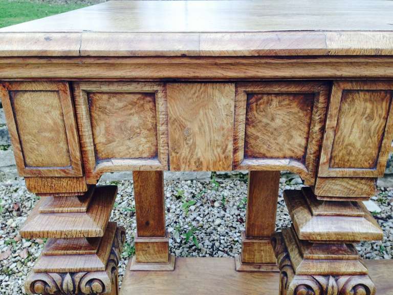19th Century Antique Serving Table in Honey Colour Burr Oak