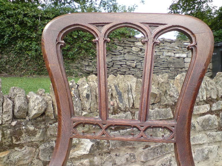 Good Early Set of 6 Gothic Oak Dining Chairs 4