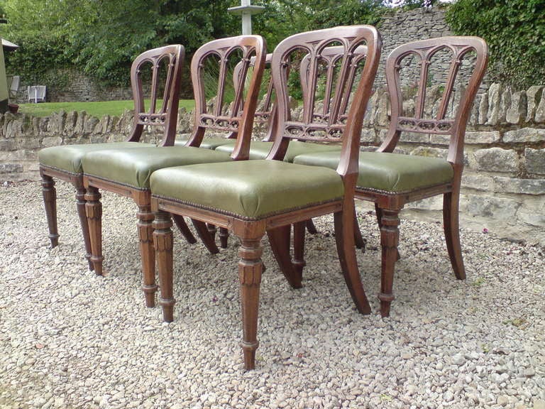 Good Early Set of 6 Gothic Oak Dining Chairs 1