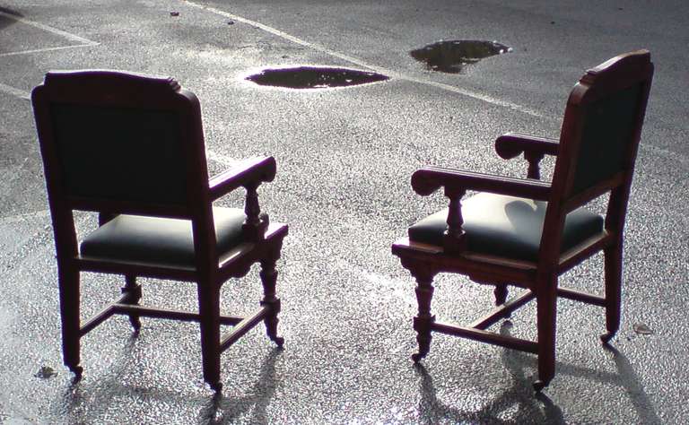 British Set of Eight 19th Century Arts & Crafts Oak Dining Chairs 'All with Arms' For Sale