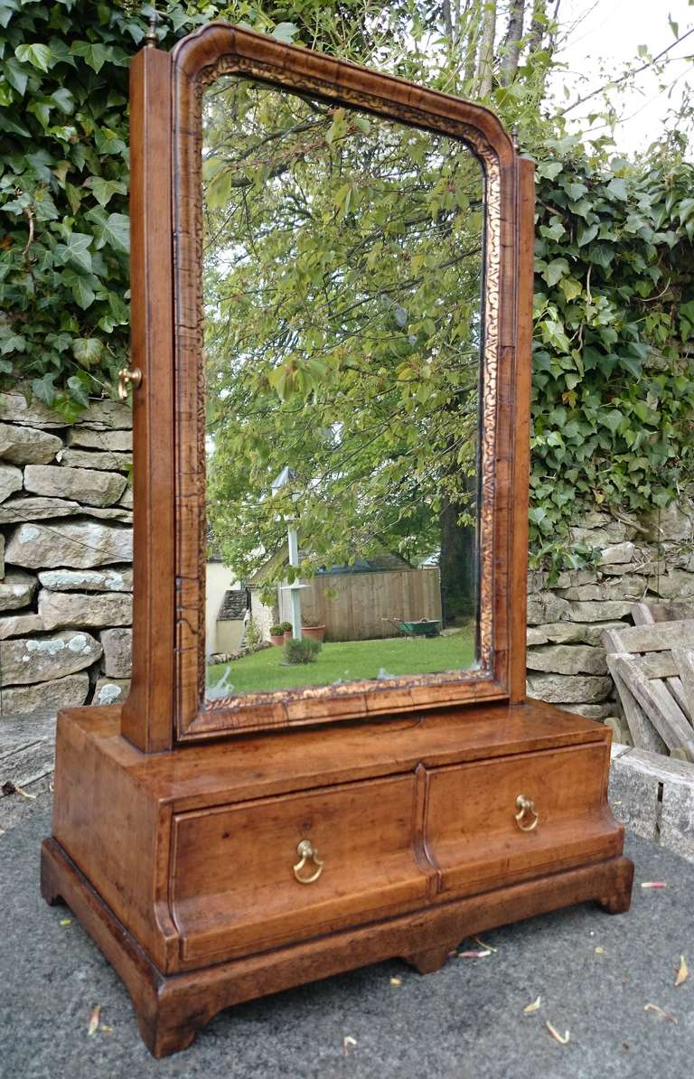18th Century and Earlier Early 18th Century Walnut Antique Toilet Mirror
