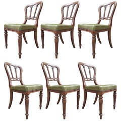 Good Early Set of 6 Gothic Oak Dining Chairs