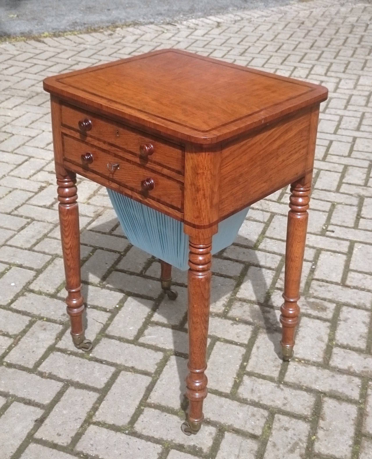 Very Rare Regency Work Box or Sewing Table Made of Oak and Rosewood