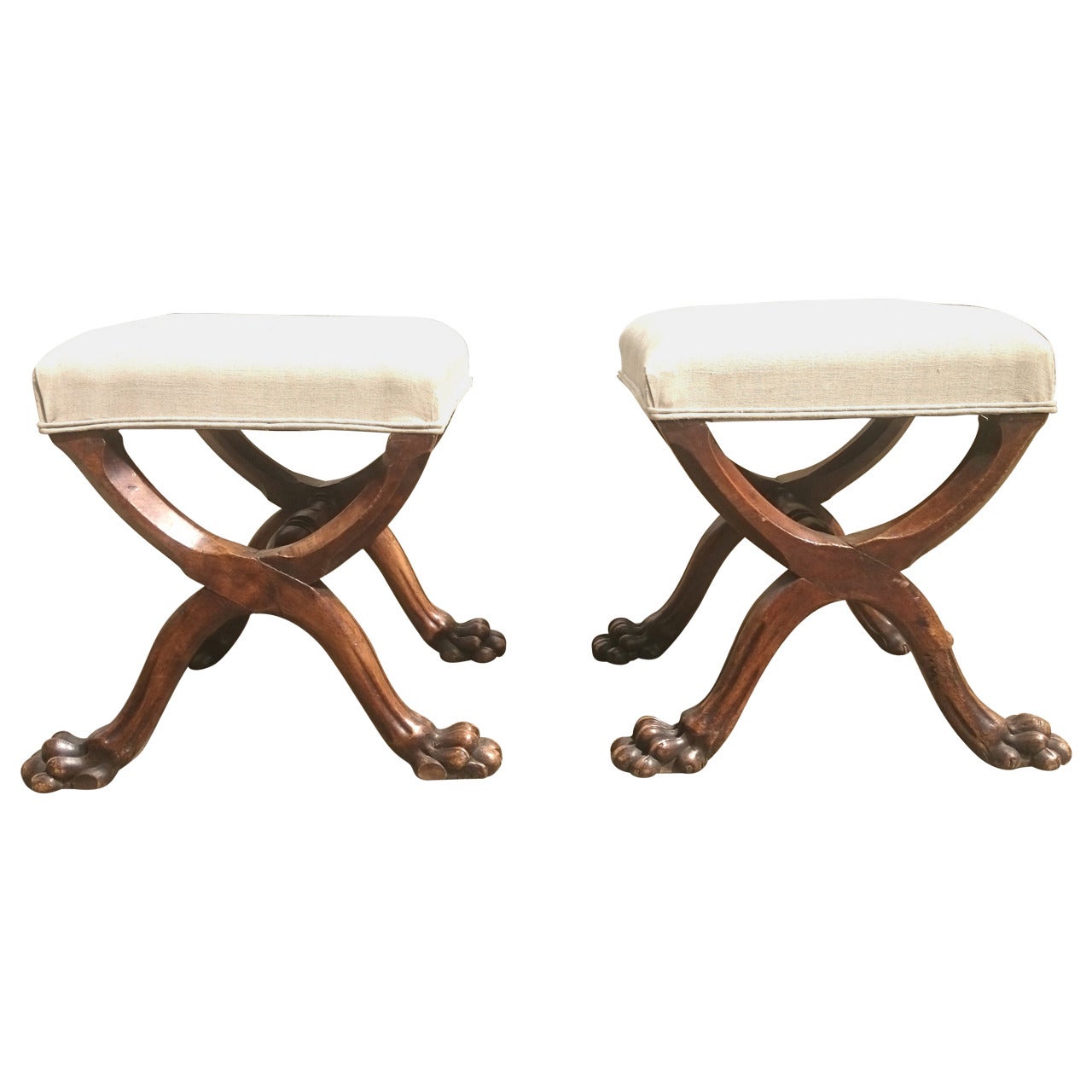 Unusually Fine Quality Pair of Antique Stools