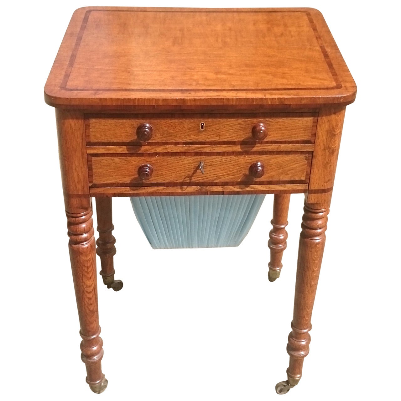 Very Rare Regency Work Box or Sewing Table Made of Oak and Rosewood For Sale