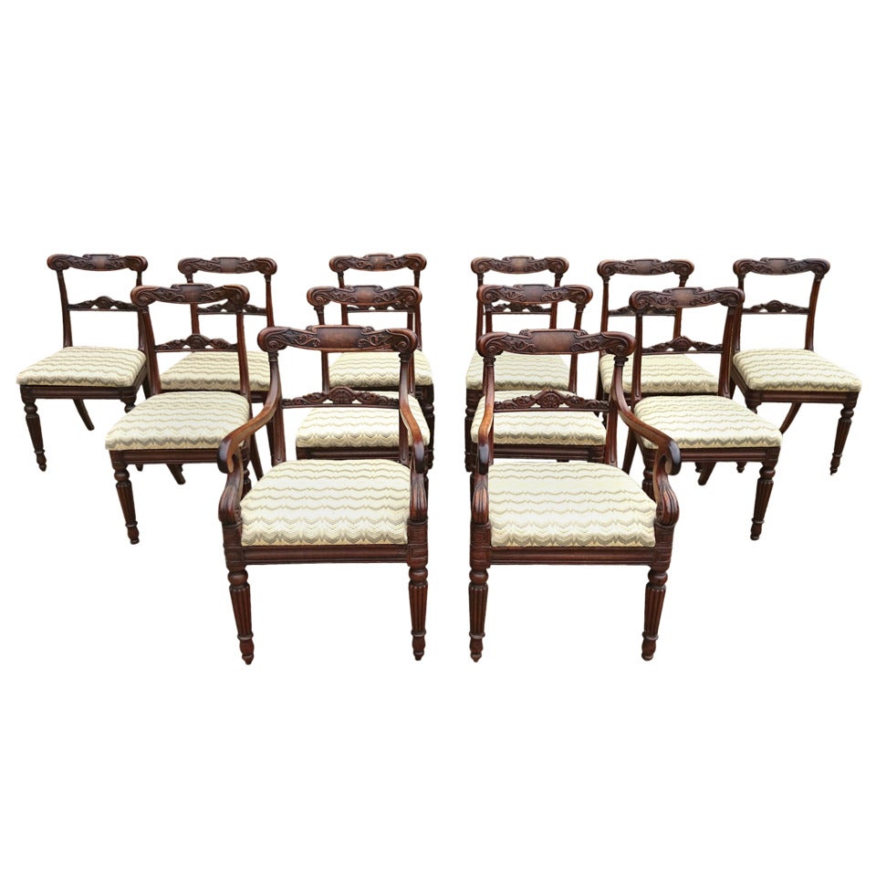 Very Rare Fine Set of 12 Dining Chairs, Goncalo Alves Timber For Sale