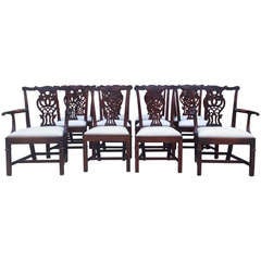 Set of 12 Cuban Mahogany Antique Chippendale Dining Chairs