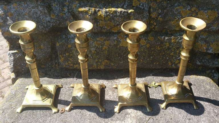 British Set Of Four 18th Century Brass Candlesticks