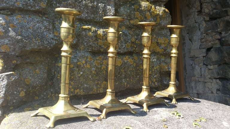 18th Century and Earlier Set Of Four 18th Century Brass Candlesticks