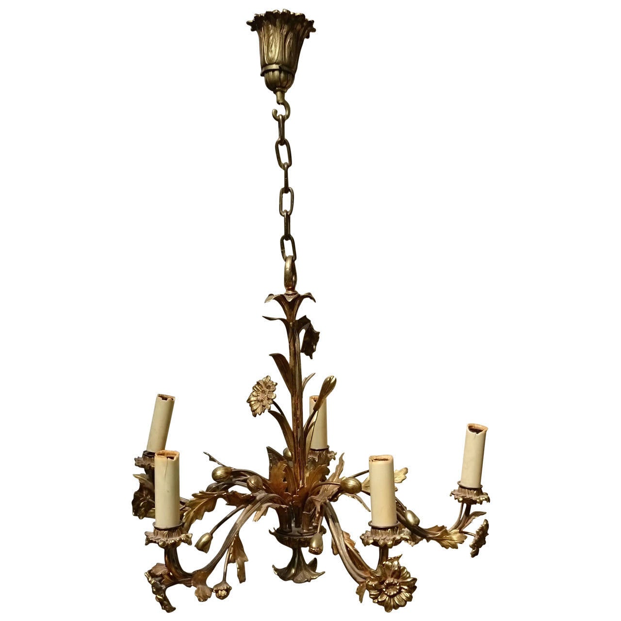 Vintage Gilt Brass Chandelier For Sale at 1stDibs
