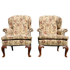 Pair of Walnut Antique Wing Chairs in the Queen Anne Manner 9