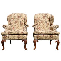 Pair of Walnut Antique Wing Chairs in the Queen Anne Manner