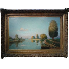 Peinture de Gustave Danthon « Jeune coucher de soleil sur la rivière Loire »