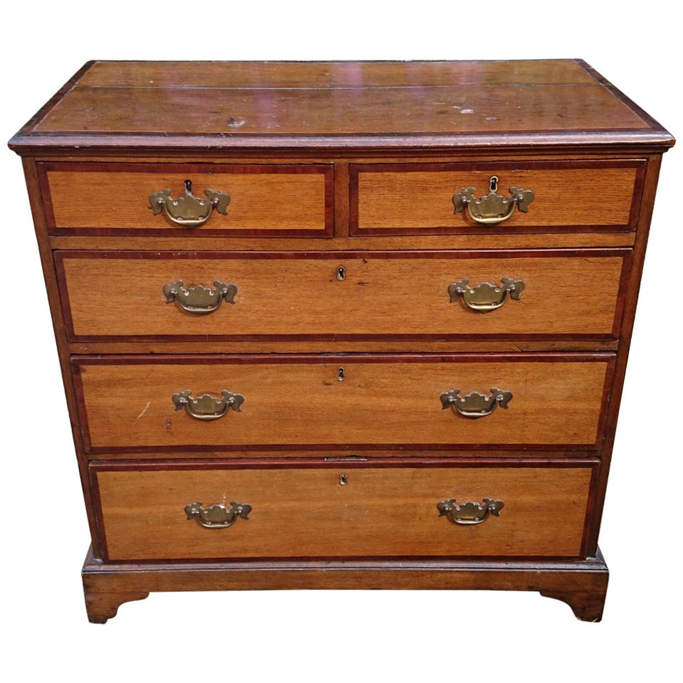 George III Oak and Mahogany Crossbanded Chest of Drawers For Sale