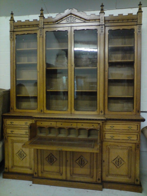 English 19th Century Victorian Period Aesthetic Movement Oak Secretaire Bookcase