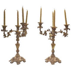 Pair of Antique French Baroque Ormulu Candelabra