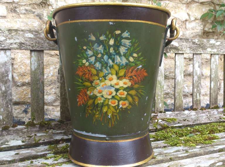 Antique Painted Pail or Scuttle