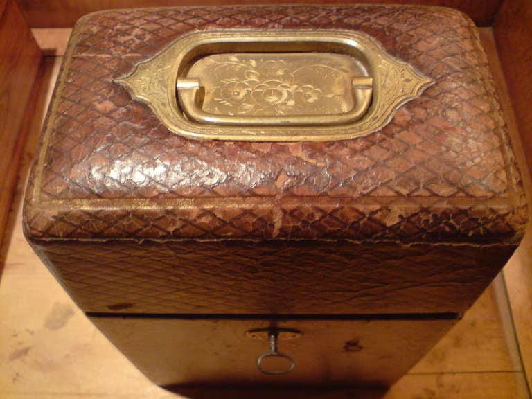 19th Century Antique Leather Tantalus For Sale