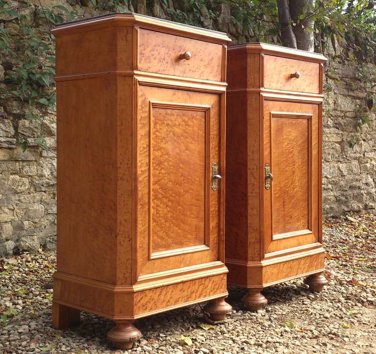 British Pair of Antique Bedside Cupboards WIth Marble Tops For Sale