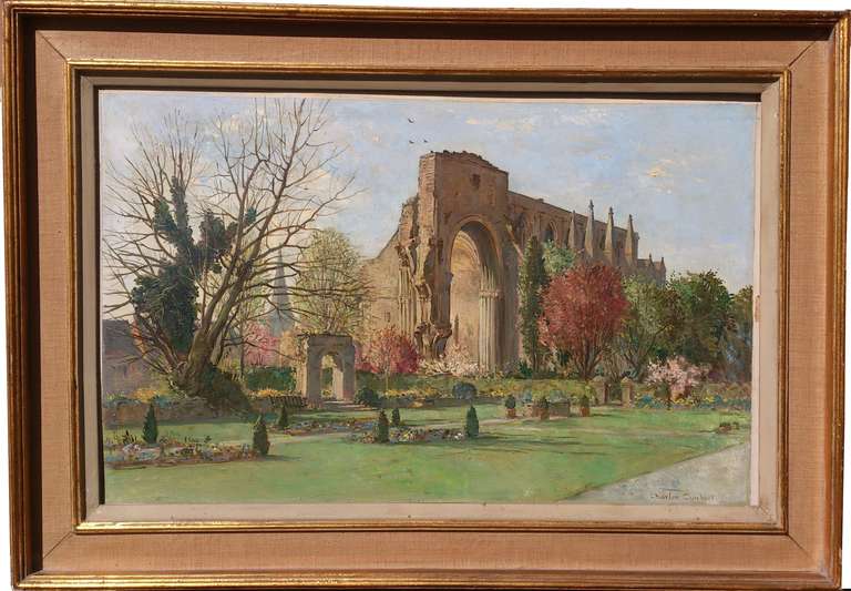 Antique oil painting by Charles Cundall (1890-1971). The painting is of Malmsbury Abbey. It is signed by the artist. 

30
