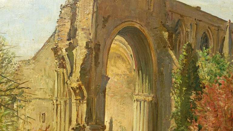 19th Century Malmsbury Abbey by Charles Cundall Oil On Canvass