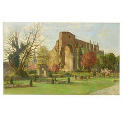 Antique Malmsbury Abbey by Charles Cundall Oil On Canvass