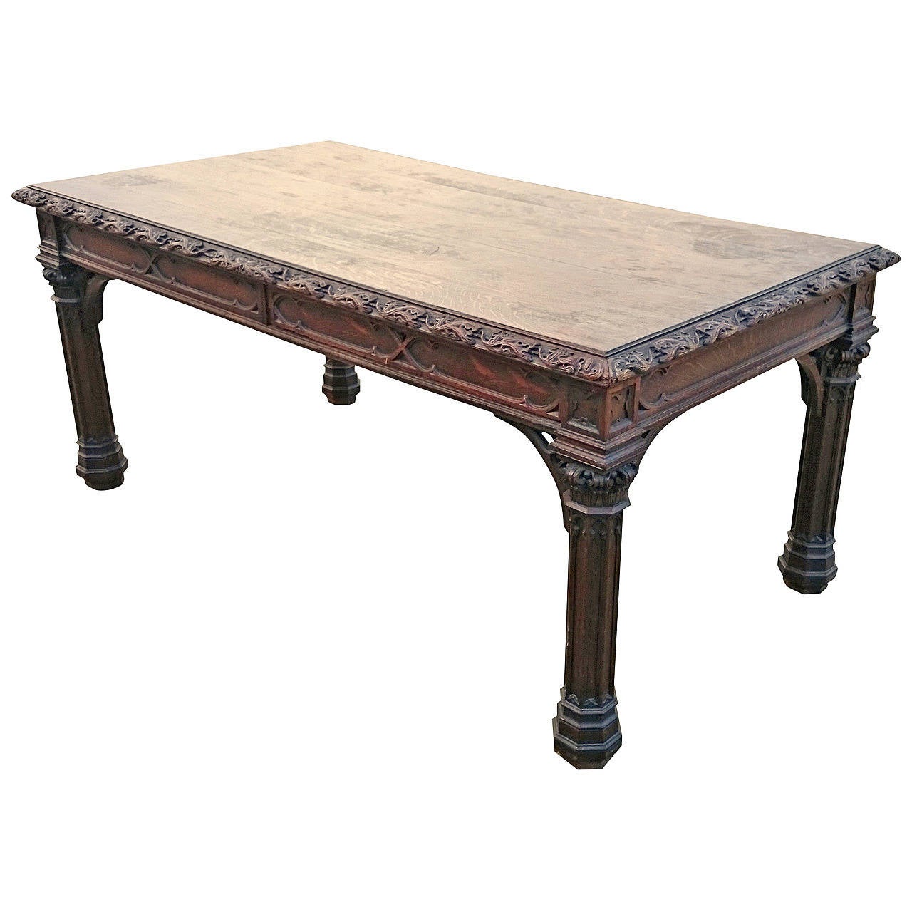 Antique 1920 S Carved Oak Library Table At 1stdibs Large Gothic Oak Library Table