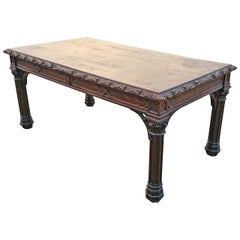 Large Gothic Oak Library Table