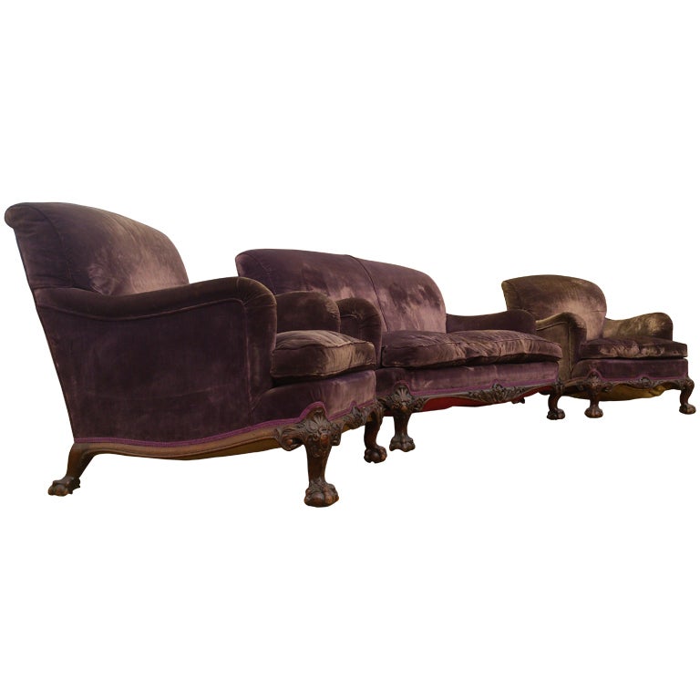 Two Comfotable Library Armchairs and Sofa with Ball and Claw Leg
