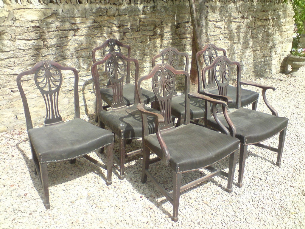 Mahogany Set of Seven 18th Century English George III Period Dining Chairs For Sale