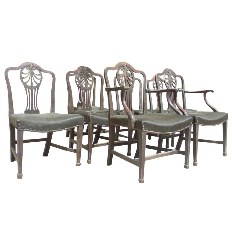 Set of Seven 18th Century English George III Period Dining Chairs For Sale
