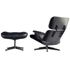 Rare Black-on-Black Eames Lounge Chair & Ottoman