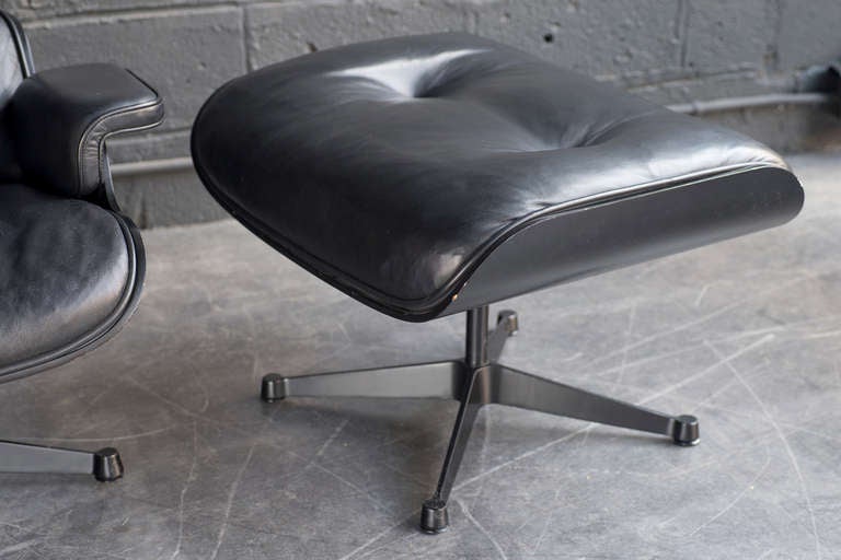 Mid-20th Century Rare Black-on-Black Eames Lounge Chair & Ottoman
