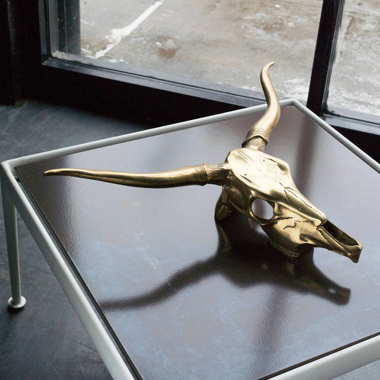 Late 20th Century Brass Longhorn Skull Sculpture