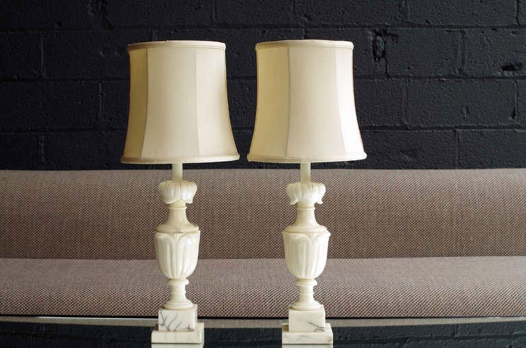 small scale Italian lamps with double wall silk shades & warm patina