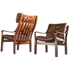 Scandinavian Modern Leather Lounge Chairs