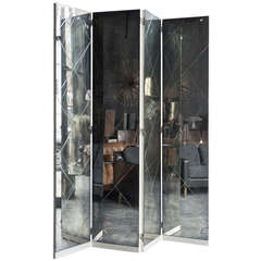Etched Four Panel Mirrored Screen