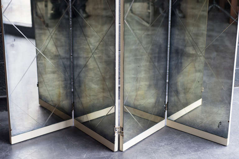 American Etched Four Panel Mirrored Screen